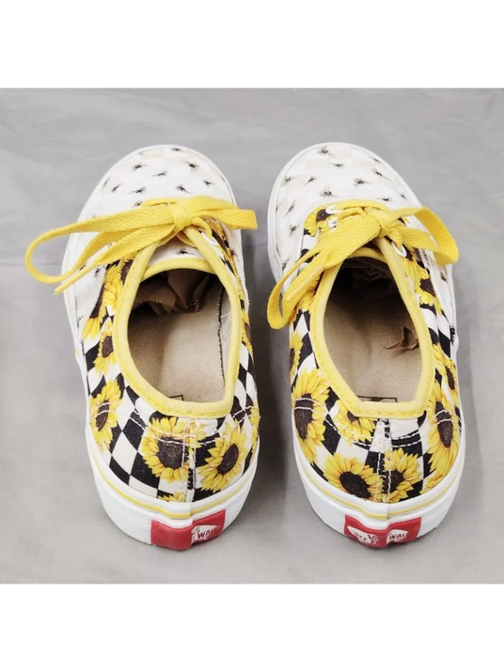 Vans Authentic Sunflower Bee Checkerboard Shoes Yellow Youth Size 3 Canvas